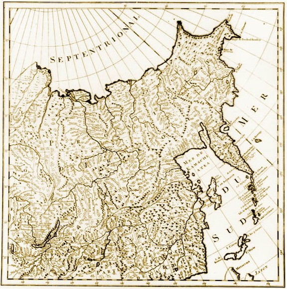 Карта восточных регионов Российской империи с изображением Приморья по образцу Д`Анвиля. 1745 г.